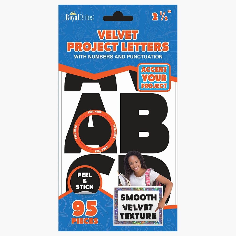 Royal Brites 2.5" Black Velvet Letters & Numbers – 95-Pack Self-Adhesive Set